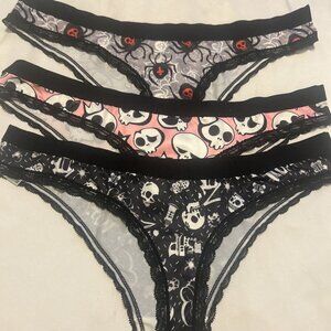 Morvia 3pk lace trim bikini goth Emo panties XL skull & Spider Lingerie
